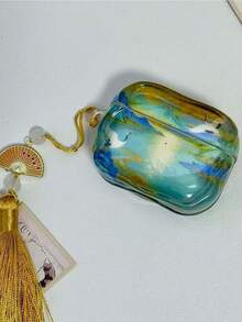 1pc Personalized Tassel Chinese Style Jade Wave Double Crane Apple Earphone Case - Multicolor - View 2