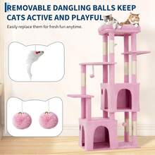 Torre de Gatos Multinivel de 61 Pulgadas para Gatos Grandes y Maine Coons | Plataforma Extragrande, 2 Condominios Espaciosos, Postes de Rascar de Sisal Resistentes y Juguetes, Parque de Juegos Moderno Estable - Rosa - Ver 7