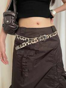 1pc Women's Beige PU Leather Leopard Print Design Bohemian Style Fashion Belt - Beige - View 2