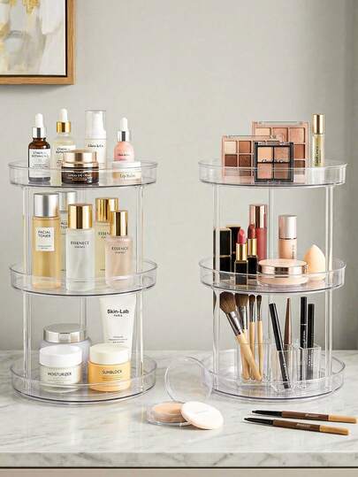Plastic Rotating Storage Rack, Makeup Organizer, Kitchen Spice Rack, Bathroom Storage, Multi-Purpose Storage Basket, Suitable For Bathroom, Kitchen Cabinet, Spice Rack, Makeup Rack, Refrigerator Organizer, Cabinet Turntable Rack, Shelf Basket
