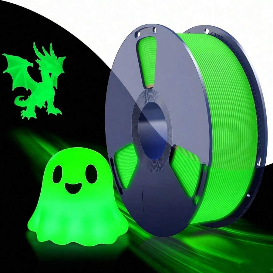 Cuộn dây nhựa PETG phát sáng trong bóng tối 1kg/2.2LB, độ sáng cao và thời gian phát sáng lâu, độ chính xác kích thước +/- 0.02mm, dây nhựa in 3D phát sáng màu xanh lá cây, xanh dương và vàng.