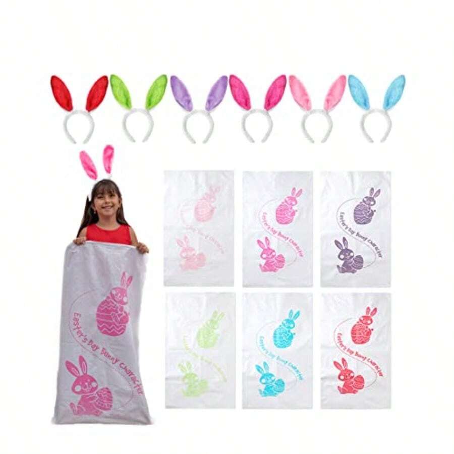 Mr. Pen - Bolsas de carreras con orejas de conejo 38.2 x 23.5 pulgadas tamaño grande juego de 6 bolsas de carreras para adultos y niños juego familiar juegos al aire última intervensión juegos - Blanco - Ver 1
