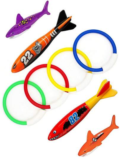 Phao lặn hình cá mập, dụng cụ lặn hồ bơi, thiết bị thể thao dưới nước, phụ kiện bơi lội ngoài trời thiết yếu, ngư lôi chìm, huấn luyện bơi và lặn mùa hè - Hoàn hảo cho các trò chơi đồng đội hồ bơi mùa hè và huấn luyện dưới nước.