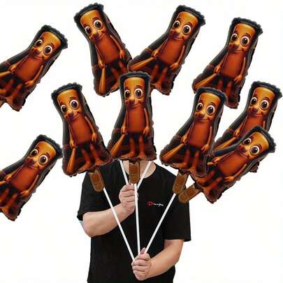 10 piezas Globos de aluminio con diseño de palitos de madera de 16 pulgadas y dibujos animados, estilo Tuangtuang, para aliviar la niebla cerebral y la putrefacción cerebral al estilo italiano
