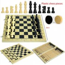 3-In-1 Premium Wooden Chess Set With Foldable Storage Box, Includes Classic Chess, Checkers And Backgammon, Suitable For Adults - Multicolor - View 19
