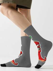 1 Pair Of Novelty Socks, Personalized 360 Print Socks, Unisex, Versatile Fashion Mid-Calf Socks, Street Style Couple Socks - Grey - View 3