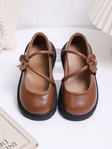 1 Pair New Kids' Solid Color Loafers, Fashion Minimalist Versatile. Please Order 1 Size Up Based On Insole Length For Wide Feet - Brown - View 3