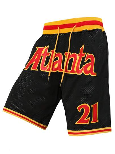 Atonmore Pantalones cortos de baloncesto para , de estilo retro, con malla, bordados y bolsillos con cremallera, para deportes casuales
