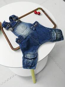 PETCIRCLE 1件宠物衣服，狗狗服装，新款春夏四腿背带裤 - 藍色 - 查看 6