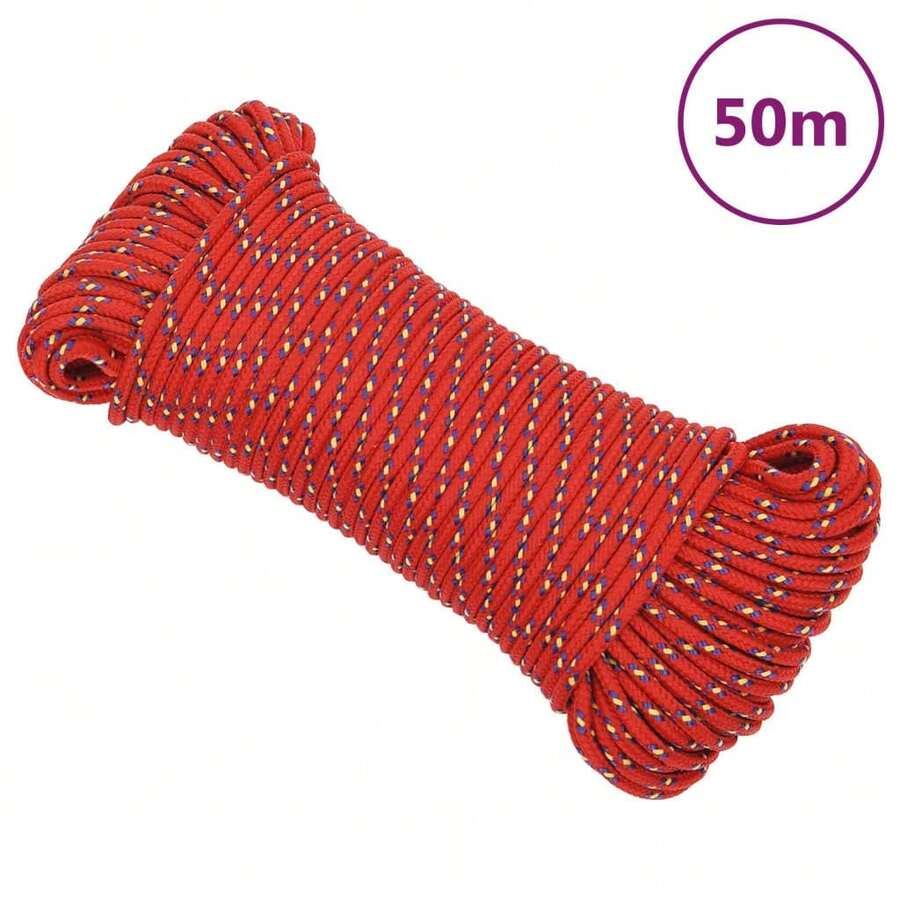 vidaXL Bootsseil Rot 4 mm 50 m Polypropylen Gartenseil, DIY-Projekte mit gedrehtem Seil für drinnen und draußen, Gartenseilbinden, Gartendekorationen, Partys, Boote im Freien - A - Übersicht 1