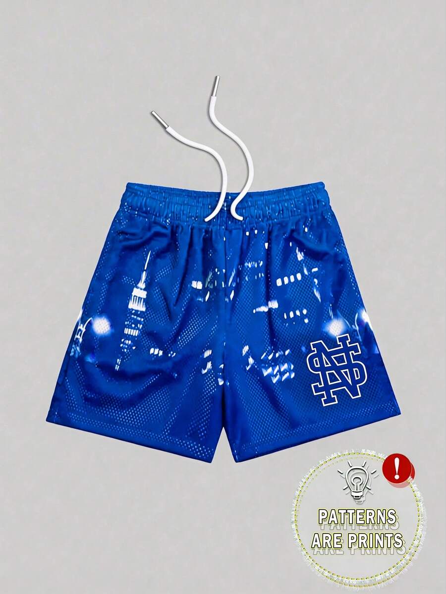 Men's Statement Print Shorts Fashion Designer Patterned Casual Daily Wear Shorts - Màu xanh lam - Xem 1
