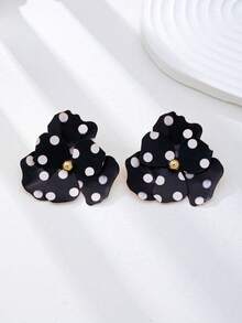 1 Pair Retro Polka Dot Floral Earrings - Fashionable Large Flower Earrings For Spring/Summer - Exaggerated Floral Statement Earrings For Women - Flower Earrings - View 4