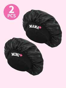 Bộ 2 mũ trùm đầu bằng satin màu hồng hình trái tim cho mẹ và con gái, dùng để chăm sóc tóc và ngủ. - mũ ngủ cho cha mẹ và con cái - Xem 6