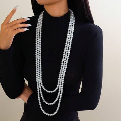 1pc European & American Cross-Border Jewelry, INS Faux Pearl Beaded Necklace, French Layered Style Necklace Set, New Arrival