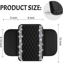 1 pieza Funda de reposabrazos de coche con strass brillante, alfombrilla de salpicadero de coche de PU acolchado de lujo con bolsillo de almacenamiento lateral, accesorio de interior de coche con patrón de diamantes y cristales brillantes, ajuste universal para SUV, sedán, camión y otros vehículos - Estilo A - Ver 4