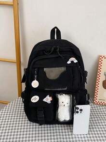 Aesthetic Large Capacity Backpack Featuring Multi-Pocket Tech Compartment And Water-Resistant Fabric School Backpack Ideal For Teen Girls Women College Students With Ergonomic Padded Straps Large Capacity Perfect For Campus Library Daily Commute Travel Portable Laptop Compartment For Teen Girls Women College Students Boys And Men College Elementary School Middle School High School Work Business Commute Outdoors Travel Outings School Supplies School Bag Backpack For School Back To School Backpack School Bookbag Big Backpack Backpack School Back To School Bags Lightweight Classic Casual Suitable For Teen Girls Women College Students Perfect For Back To School First Day Of School Middle School High School - 黑色 - 查看 4