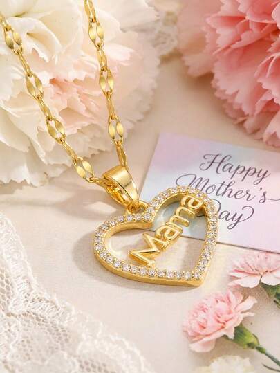 1 chiếc dây chuyền mặt dây hình trái tim thời trang, tinh tế, phổ biến, kèm dây chuyền thép không gỉ, món quà trang sức tuyệt vời dành tặng mẹ nhân Ngày của Mẹ.