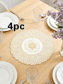 1/4/6pcs Creative Lotus PVC Gold Foil Placemats, Hotel Restaurant Decorative Heat-Resistant Non-Slip Table Mats, Western Style Table Mats For Weddings, Parties, Valentine's Day, Holiday Celebrations, Picnics, Camping, Birthday Banquets, Dining Table Decoration - Multicolor - View 10