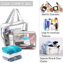 APREUTY Clear Makeup Bags, TSA Approved 3 Pcs Large Cosmetic Makeup Bags Set Clear PVC With Zipper Handle Portable Travel Luggage Pouch Airport Airline Vacation Organization (Black) - Màu xám - 6 chiếc (Lớn + Trung bình + Nhỏ) - Xem 8
