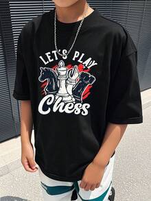 Short-Sleeved T-Shirt With Round Neck And Casual Graphic Print For Children And Teenagers, Summer Top - 酒紅色 - 查看 2