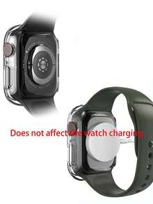 1pc Transparent Case Film, Integrated PC + Tempered Glass Membrane Compatible With Apple 7/6/5 Series, Transparent All-In-One Watch Protective Case, 40/44/45MM - Clear - View 1