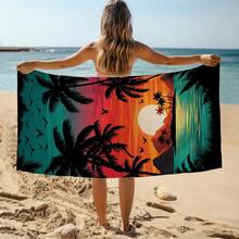 1 pièce Serviette de plage avec paysage de coucher de soleil et palmiers, super douce microfibre extra large, serviette de bain super absorbante, convient pour la plage, la piscine, les voyages, le camping, le yoga - B - Voir 8
