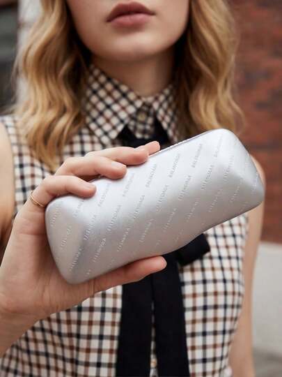 Balenciaga 1pc Burgundy Leather Eyeglasses Case, Luxury Hard Shell Fashion Glasses Box, Protective Eyewear Storage, Designer Accessory For Women, Perfect Gift For Her