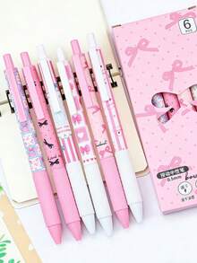 Bộ 12/6 bút bi mực đen, nhanh khô, hình nơ và dấu chấm hỏi màu hồng, bút bi bấm nút màu hồng nữ tính, thích hợp làm đồ dùng học tập và bút in hình hoạt hình cho học sinh năm học mới. - Bộ - Xem 5