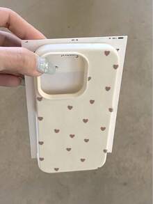 1pc White & Brown Tone Flat Heart Shaped Minimalist Full Coverage TPU Shockproof Phone Case Compatible With Apple 17, 16, 15, 14, 13, 12, 11 Pro Max, Air - Multicolor - View 1