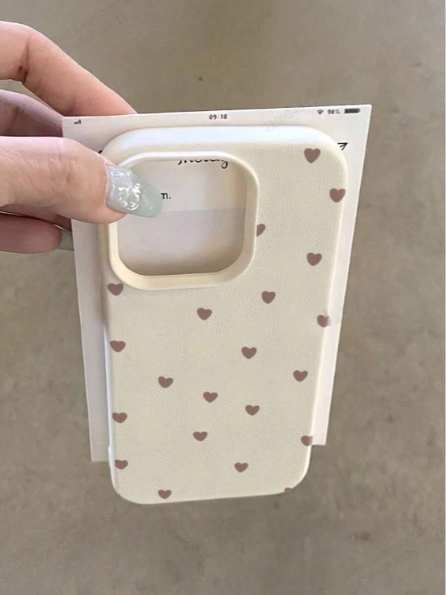 1pc White & Brown Tone Flat Heart Shaped Minimalist Full Coverage TPU Shockproof Phone Case Compatible With Apple 17, 16, 15, 14, 13, 12, 11 Pro Max, Air - Multicolor - View 1