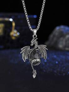 1件时尚欧美复古卡通龙吊坠项链，哥特风格，适合男士休闲街头服饰 - 彩色 - 查看 4