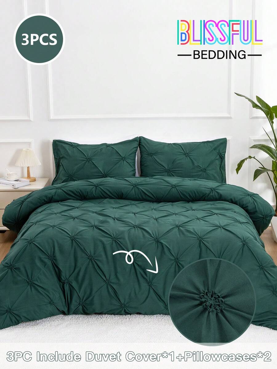 Set Sprei Ukuran Penuh Motif Bunga Pom-Pom Warna Polos 3 Buah, Set Termasuk (1 Sprei dengan Resleting + 2 Sarung Bantal Tanpa Isian), Cocok untuk Perlengkapan Tempat Tidur Kamar Tidur dan Asrama
