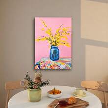 1 pieza de impresión artística de naturaleza muerta en lienzo con marco de madera, color rosa, con flores australianas nativas brillantes, arte floral colorido, lindo, peludo, alegre, impresión moderna para decoración del hogar, arte de pared con patrones, para sala de estar, dormitorio, oficina, restaurante, decoración de bar (Marco interior de madera). - negro - Ver 2