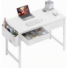 32 Inch Small White Desk With 2 Drawers, Study Writing Computer Desk With Storage Drawer For Bedroom Home Office, Vanity Table Without Mirror For Girls Small Spaces - 預設 - 查看 1