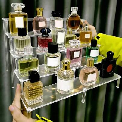 1 pieza Soporte de exhibición de perfume de acrílico transparente de lujo de varios niveles, decoración del hogar | Estante de almacenamiento y exhibición de belleza, decoración del hogar. Adecuado para organizar y almacenar accesorios de cocina.