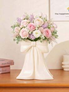 1pc Large Cute Vase With Bow Decor, Suitable For Home Decoration, Living Room, Bedroom Display And Gift Presentation - Multicolor - View 4