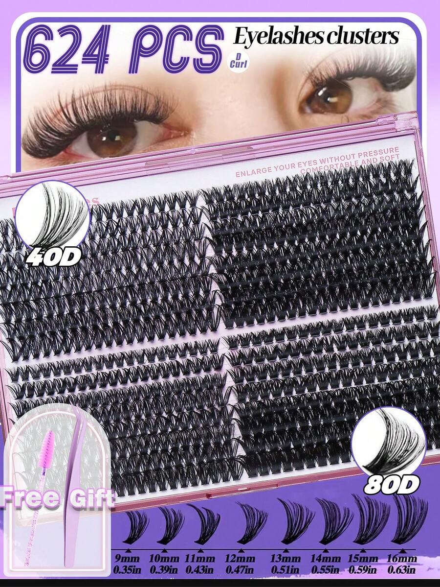624 Clusters Of 40D-60D False Mink Eyelashes D Curl Natural Eyelash Extensions Russian Strip Individual Eyelashes Makeup Tool - D - View 1