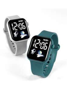 Conjunto de 10 relógios com pulseira de silicone e LED luminoso para adolescentes, com design de nave espacial e visor digital em formato de coração. Ideais para uso diário, esportes e momentos de lazer. Ótima opção de presente para o Dia dos Namorados e outras datas comemorativas. - Multicolorido - Ver 11