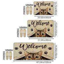 1pc/2pcs/3pcs Cat Welcome Kitchen Rug - Non-Slip, Washable, Stain-Resistant, Lightweight Polyester Fiber Mat, Anti-Fatigue Flannel Carpet (Suitable For Living Room, Dining Room, Bedroom, Bathroom) Soft Polyester Fiber Entrance Mat, Dirt And Wear-Resistant Rectangle Carpet - Multicolor - View 2