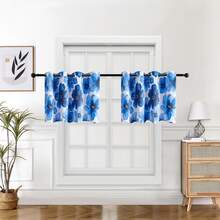 1pc/2pcs Creative Floral Curtain, Blackout Curtain With Floral Print, Darkening Room & Privacy Protection, 100% Blackout Curtain, Decorative Curtain For Living Room, Bedroom, Farmhouse, Blue Curtain - Blue - View 26