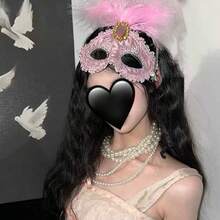 Holiday Masquerade Princess Mask Female Adult Party Half Face Mask White Feather Half Face Blindfold Props - 查看 2