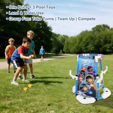 3-in-1 Pool Basketball Hoop Set Floating Pool Toys with Rings Balls Toss Games Pump Outdoor Summer Basketball Game at Swimming Poolside for Ages 4-12 Adults Family Fun - Azul - Ver 8