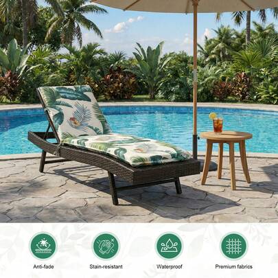 Outdoor Chaise Lounge Chair Cushion,76 X 22.8 X 2.4 Inches Waterproof Chaise Lounge Cushions For Outdoor Lounge Patio Sun Lounger Pad Replacement With Adjustable Straps, Outdoor Patio Furniture Pool Lounge Replacement Cushions For Outdoor Patio Furniture Pool Lounge 193*58*6cm Indoor/Outdoor Chaise Lounge Cushion, Seasonal Replacement Sponge Bench Cushions
