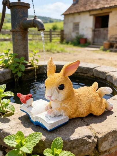 Cute Resin Bunny Rabbit Statue, Adorable Animal Figurine For Garden Yard Lawn Patio Decor, Lifelike Rabbit Ornament With Sunflower & Bird Accent, Weather-Resistant Resin Sculpture For Outdoor Spring Decoration, Perfect Desktop Window Sill Display For Home Farmhouse Style