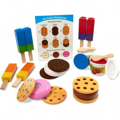 Golosinas Congeladas, Comida de Juguete, Juguete de Madera, Juego de Imitación (24 Piezas)