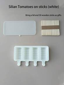 Khuôn làm kem que 3D bằng silicon | 4 ô hình thoi/sọc/trụ | Khuôn làm kem tự làm | Bao gồm 50 que gỗ | Vật dụng cần thiết cho dã ngoại/tiệc tùng | Silicon - trắng - Xem 10