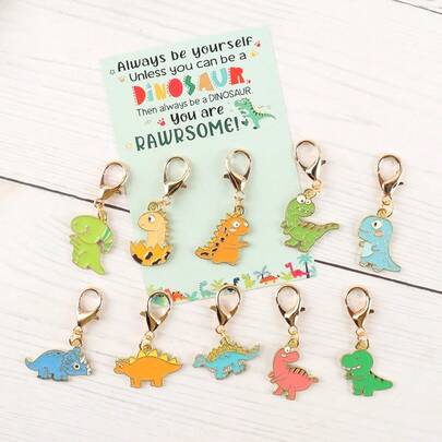 10个可爱动物恐龙钥匙扣套装 - 非常适合送给家人、朋友、同学和学生，是返校礼物、毕业礼物、母亲节礼物、父亲节礼物、教师节礼物、感恩节幸运符的理想之选。