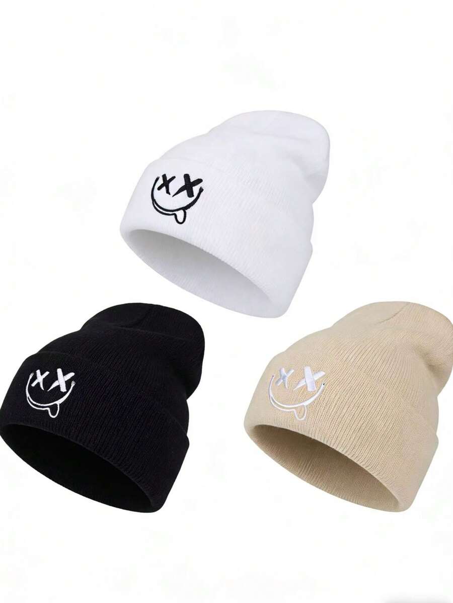 1pc/2pcs Acrylic Embroidered Winter Beanie Hat, Unisex Knit Cap For Autumn & Outdoor Casual Wear - A - View 1