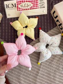 1pc Girls Floral Dopamine Colorful Polka Dot Star Padded Hair Scrunchie, Elegant Hair Accessory Suitable For Daily Use - Multicolor - View 3