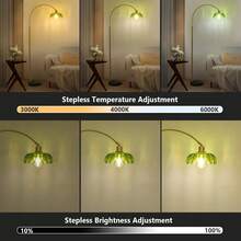 Arc Floor Lamps For Living Room, Gold Floor Lamp With Remote, Glass Standing Lamp For Bedroom, Green Flower Lamp With LED Bulb, Height Adjustable Tall Lamps For Office, Modern Stand Up Lamp Decor - 查看 2